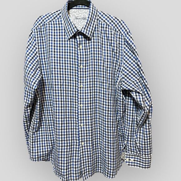 Tasso Elba Mens Button Down Dress Shirt w Contrast Cuffs Big Tall 17-17.5” Neck - Picture 2 of 12